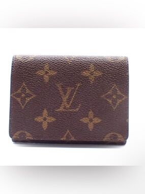Louis Vuitton Brown Monogram Card Holder with Gold-Tone Motif